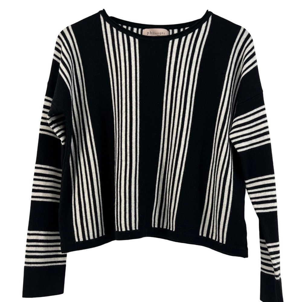 Philosophy Striped Knit Sweater Long Sleeve Black White Women's